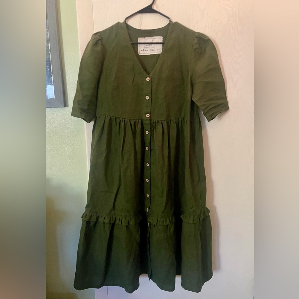 NEW not PERFECT LINEN M/L Juniper Green Elysian Dress